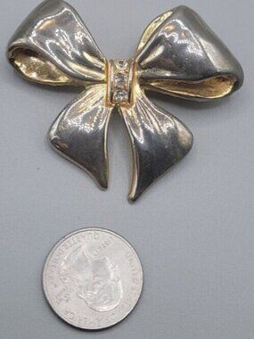 Rhinestone Bow Brooch Pin Gold Tone Vintage Heavy High Quality Estate